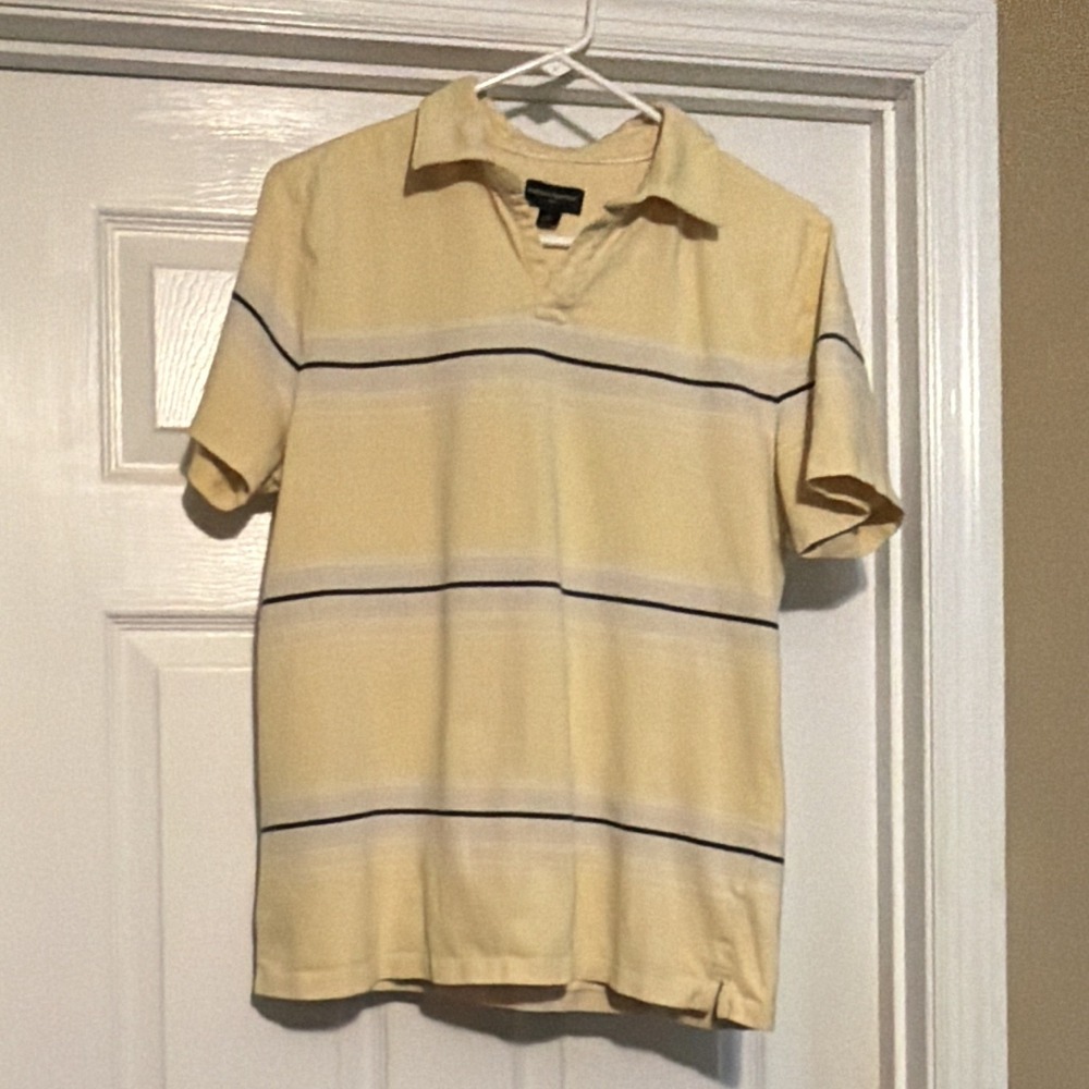 Banana Republic Men's Polo Shirt Size L Yellow/Black Striped Short Sleeve Large